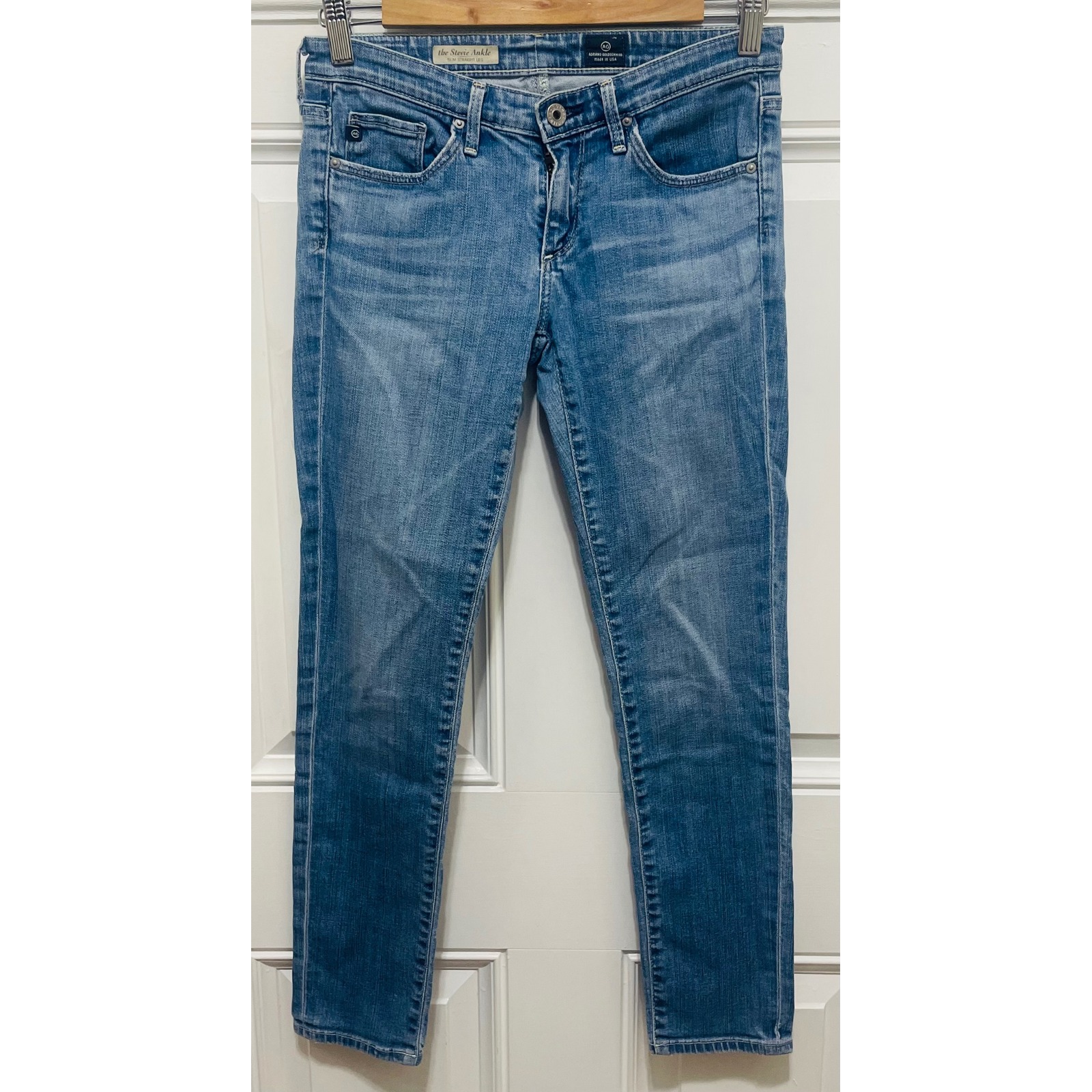 Ag The Stevie Ankle Jeans Slim Straight Leg Light Wash Denim Size 26